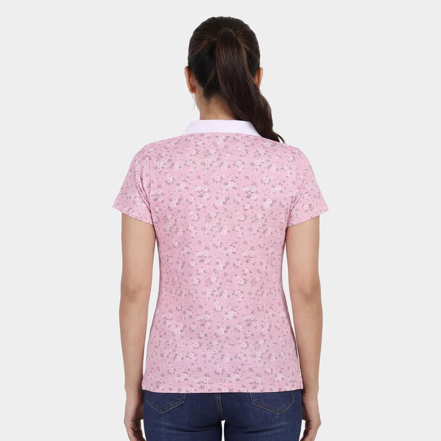 Women's Pink Cotton Polo Neck Preppy Polo T-Shirt, Light Pink, large