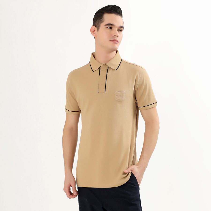 Men's Muted Beige Polo Neck Classic T-Shirt, Beige, large