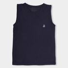 Boys' Deep Midnight Navy Blue Round Neck Sleeveless T-Shirt, Navy Blue, small image number null