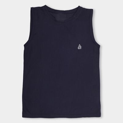 Boys' Deep Midnight Navy Blue Round Neck Sleeveless T-Shirt