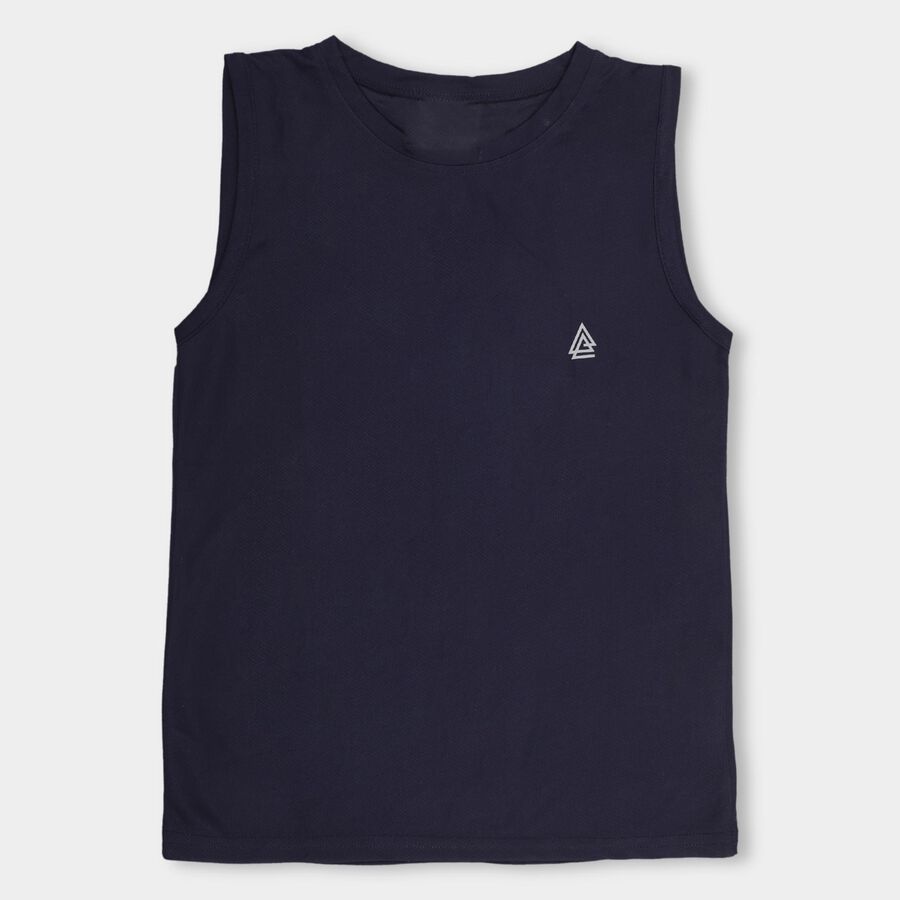 Boys' Deep Midnight Navy Blue Round Neck Sleeveless T-Shirt, Navy Blue, large image number null