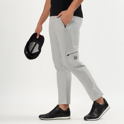 Men's Light Grey Textured Cotton Blend Jogger