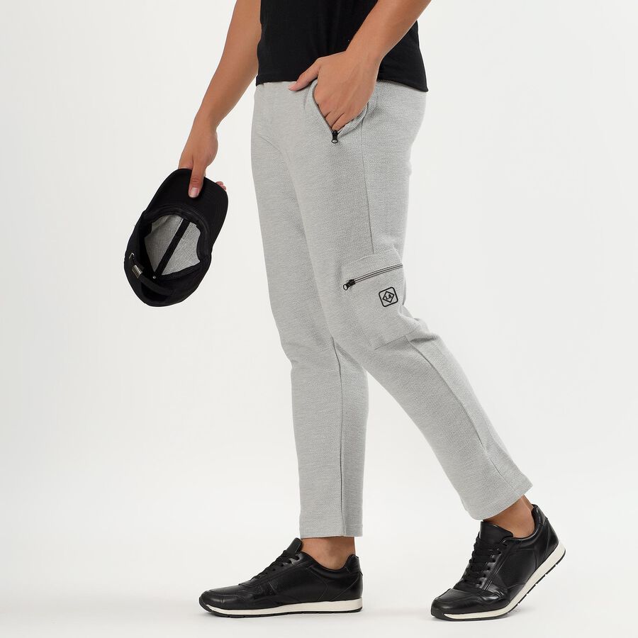 Men's Light Grey Textured Cotton Blend Jogger, मिश्रित हल्का ग्रे, large image number null