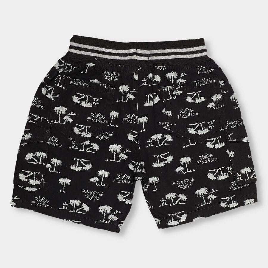 Boys' Jet Black Printed Elastic Waist Bermuda Shorts, काला, large image number null