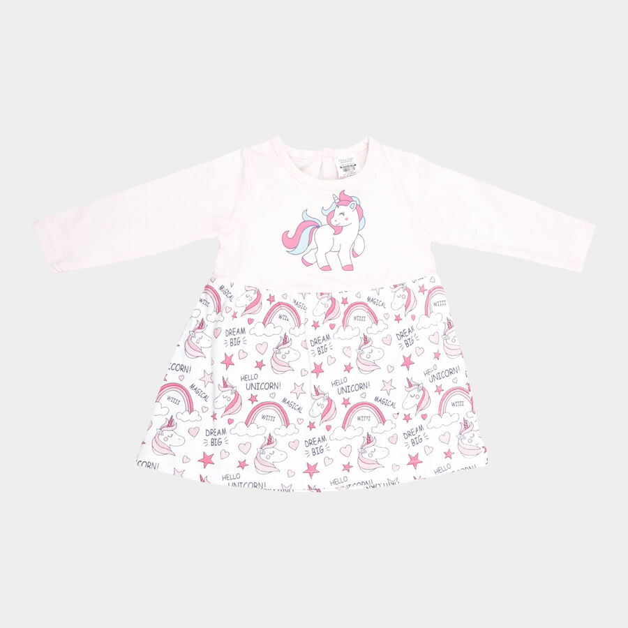 Infants Cotton Printed Frock, Light Pink, large image number null