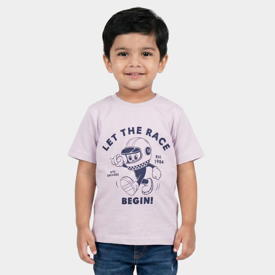 Boys' Lavender Crew Neck Regular T-Shirt, Lilac, large