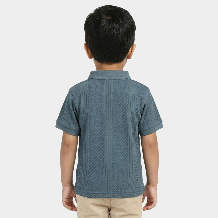 Boys Blue Cotton Polo Neck Casual Boys T-Shirt, मध्यम नीला, large