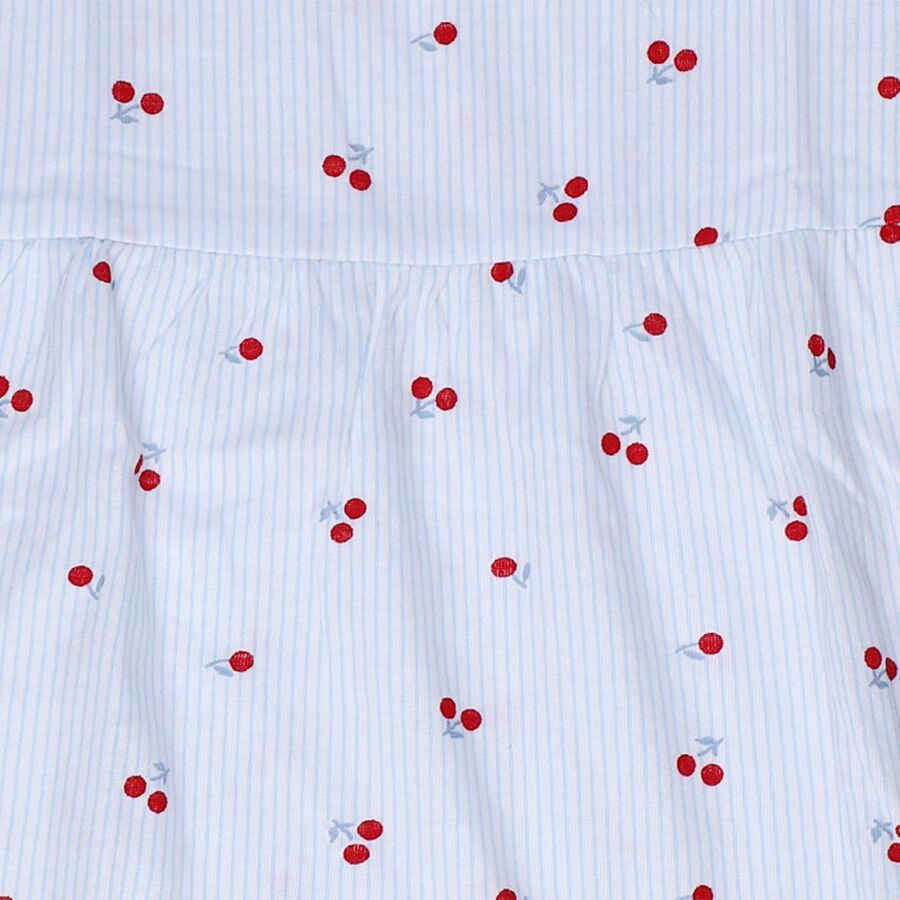 Infants' Blue Regular Fit Cherry Printed Striped Frock, हल्का नीला, large