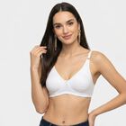 Women's White Cotton Blend V-Neck T-Shirt Bra, White, small