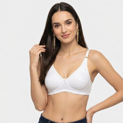 Women's White Cotton Blend V-Neck T-Shirt Bra