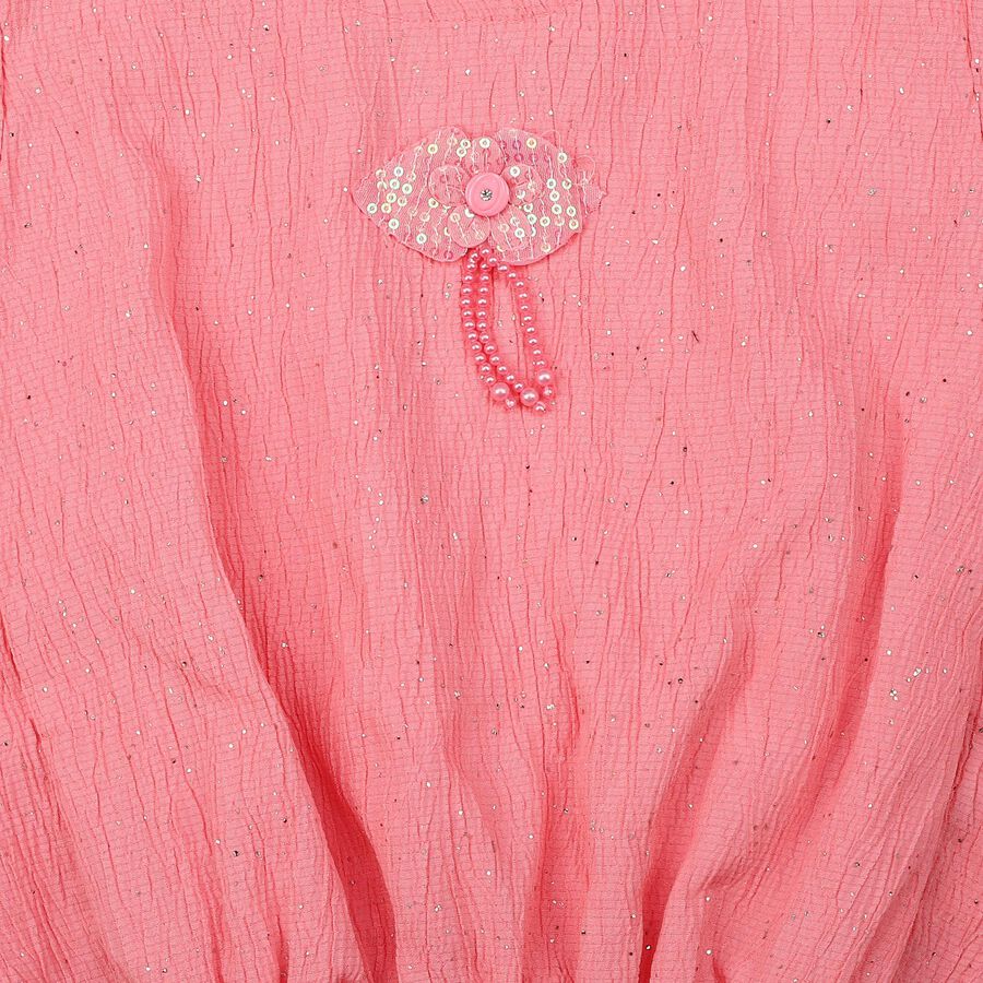 Girls Pink Round Neck Regular T-Shirt, हल्का गुलाबी, large