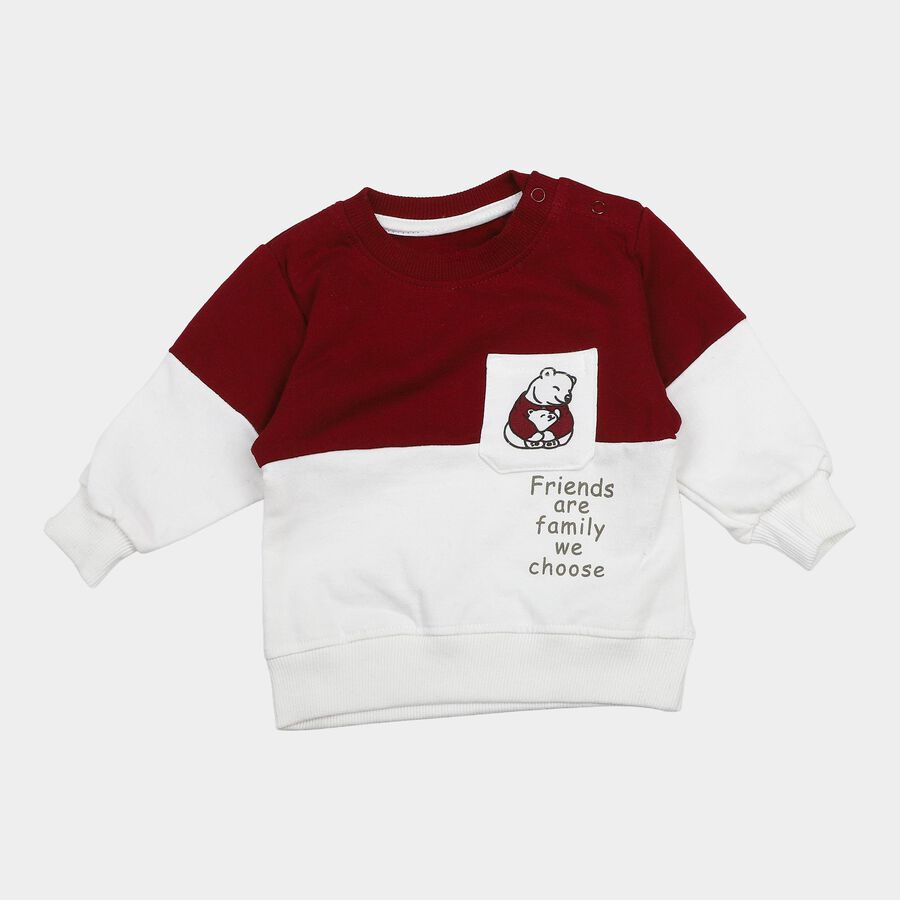 Infants' Maroon Cotton Round Neck Pullover Sweatshirt, मरून, large
