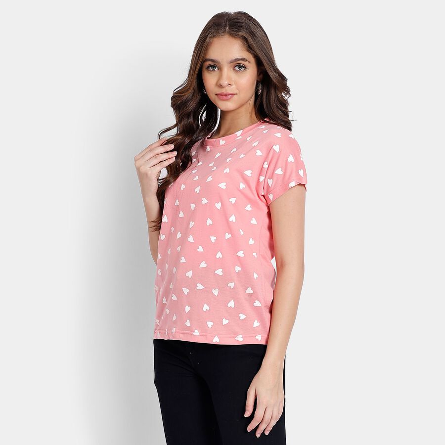 Ladies' Round Neck T-Shirt, गुलाबी, large image number null