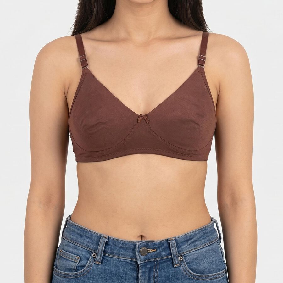 Women's Brown V-Neck Bralette Bra, भूरा, large