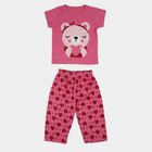 Girls Pink Bear Graphic T-Shirt and Heart Print Capri Set, Pink, small