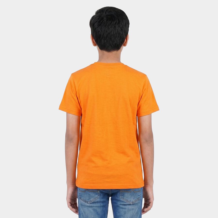 Boys Rust Crew Neck Regular Boys T-Shirt, रस्ट, large