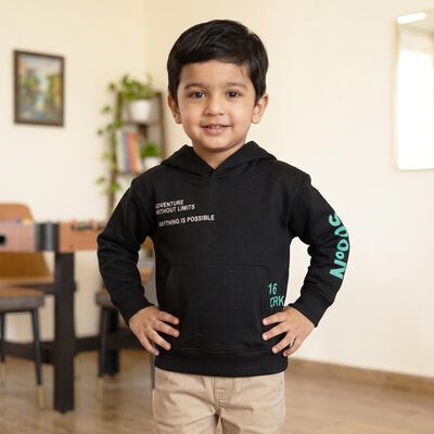 Boys' Black Hoodie Neck Graphic Sweatshirt