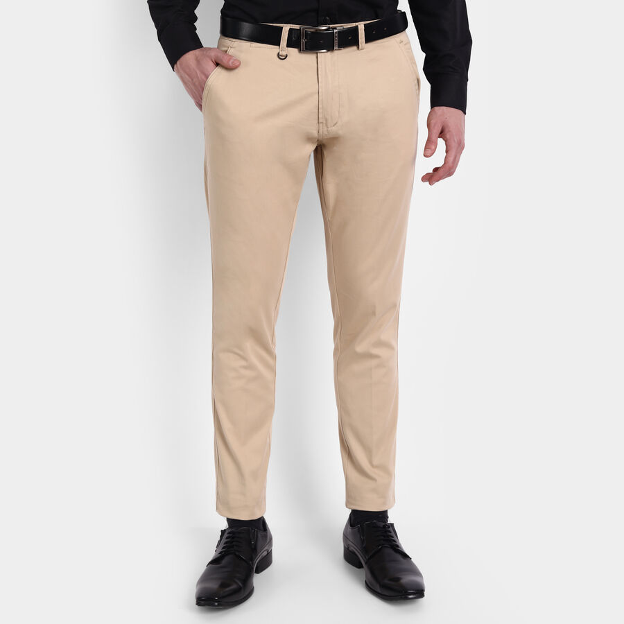 Solid Cross Pocket Skinny Fit Trousers, Beige, large image number null