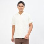 Men's Eggshell White Cotton Half Sleeve Cuban Collar Casual Shirt, ऑफ व्हाइट, small