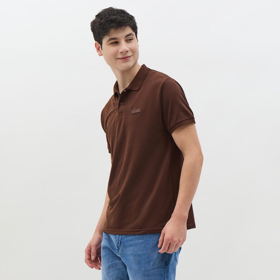 Men's Rich Chocolate Brown Polo Collar Classic T-Shirt, भूरा, large image number null