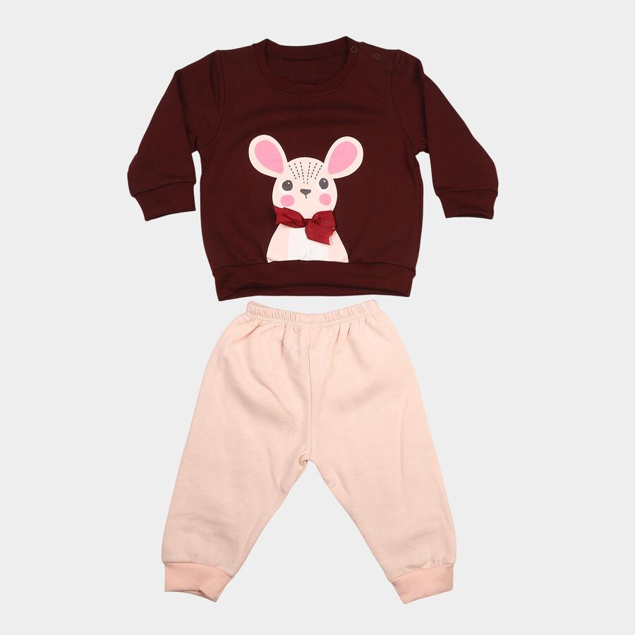 Infant's Wine and Peach Round Neck Graphic Printed Hipster Set, Wine, large