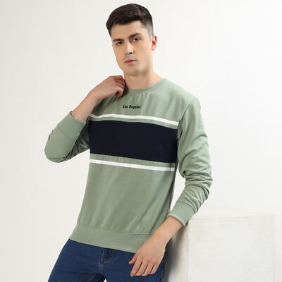 Men's Light Sage Green Crew Neck Casual Sweatshirt, हल्का हरा Men's Light Sage Green Crew Neck Casual Sweatshirt