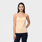 Women's Beige Cotton Blend Scoop Neck Camisole Slip, Beige, small