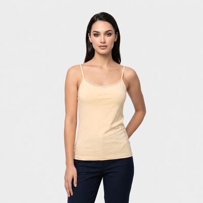 Women's Beige Cotton Blend Scoop Neck Camisole Slip