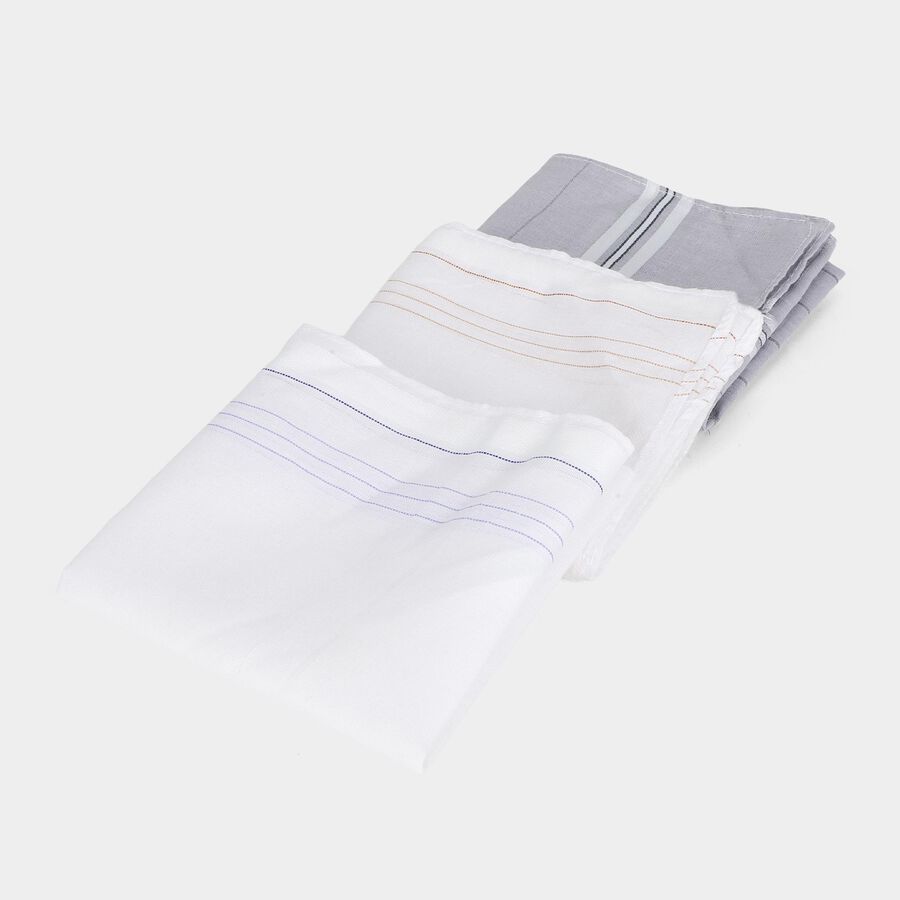 Men Grey Checked Pack of 3 Handkerchief, Dark Grey, large