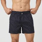 Men's Navy Blue Relaxed Fit Printed Boxers, Navy Blue, small