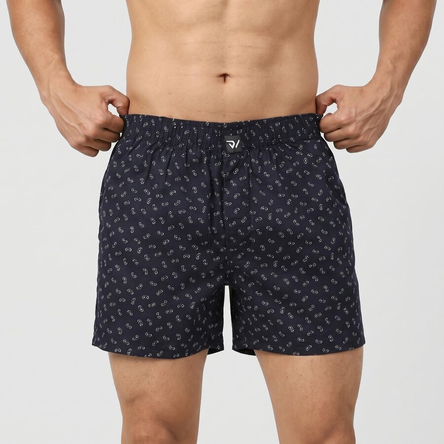 Men's Navy Blue Relaxed Fit Printed Boxers, Navy Blue, large