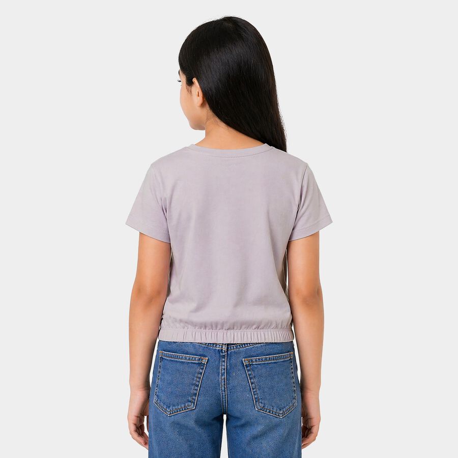 Girls Lilac Cotton Casual T-Shirt, Lilac, large