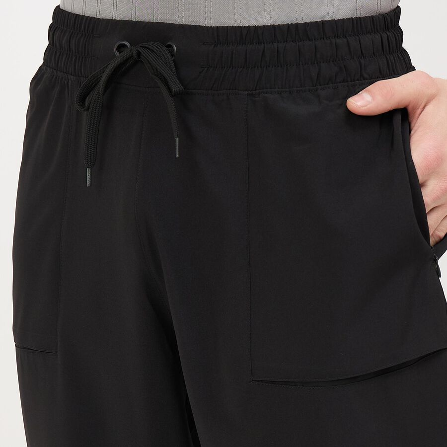 Men's Jet Black Regular Fit Zip Pocket Track Pants, Black, large