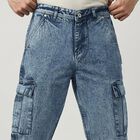 Men's Light Blue Cargo Fit Washed Jeans, Light Blue, small