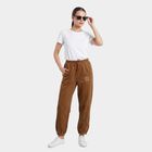Women's Brown Jogger Fit Logo Print Track Pants, भूरा, small