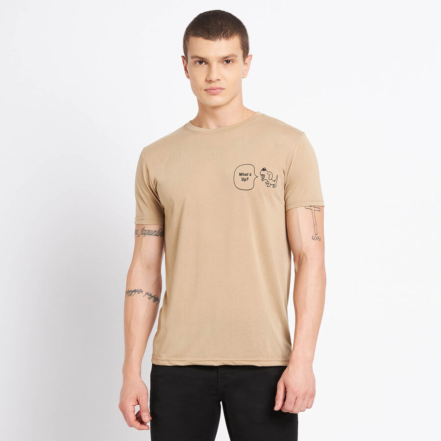 Round Neck T-Shirt, Beige, large image number null