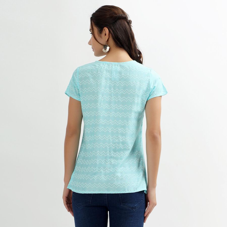 Women's Light Aqua Blue Notch Neck Printed Kurti, Aqua, large image number null