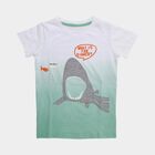 Boys' White and Mint Green Cotton Round Neck Casual T-Shirt, हल्का हरा, small