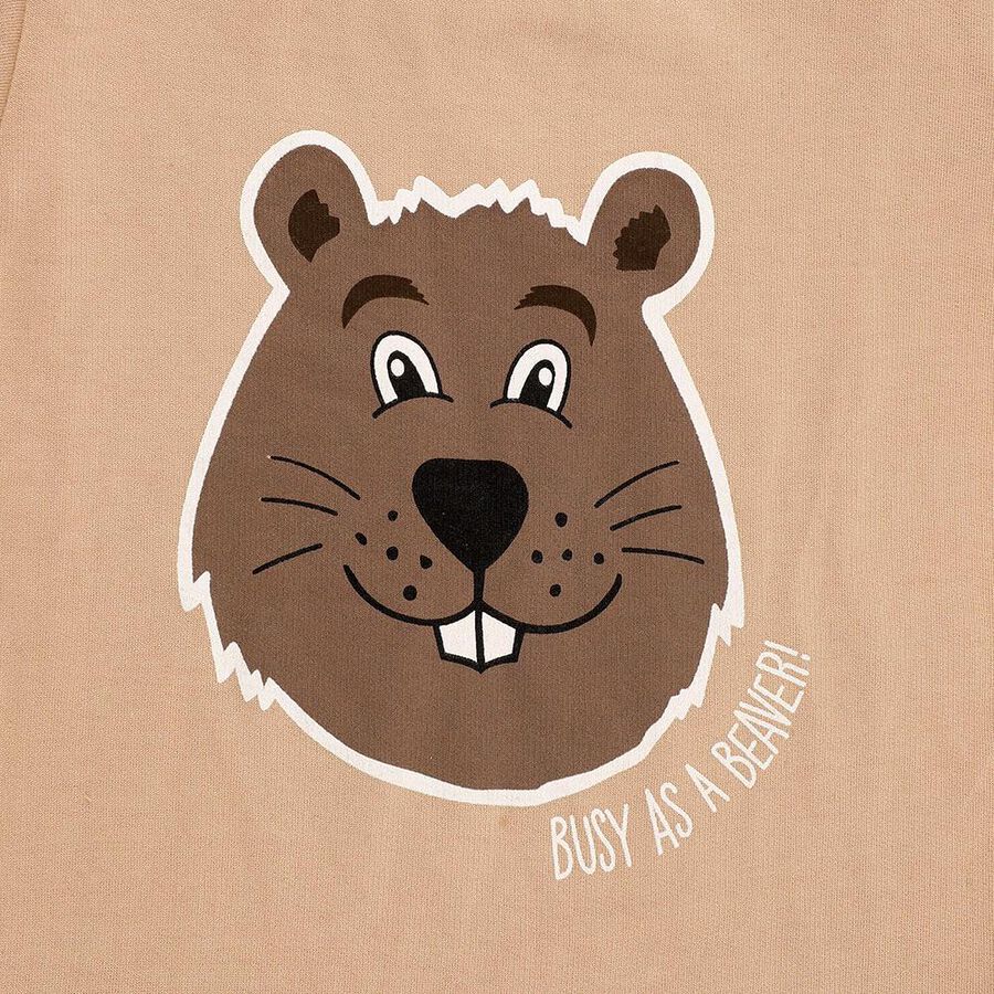 Boys' Beige Round Neck Cartoon Print Baba Suit, गहरा पीला, large image number null