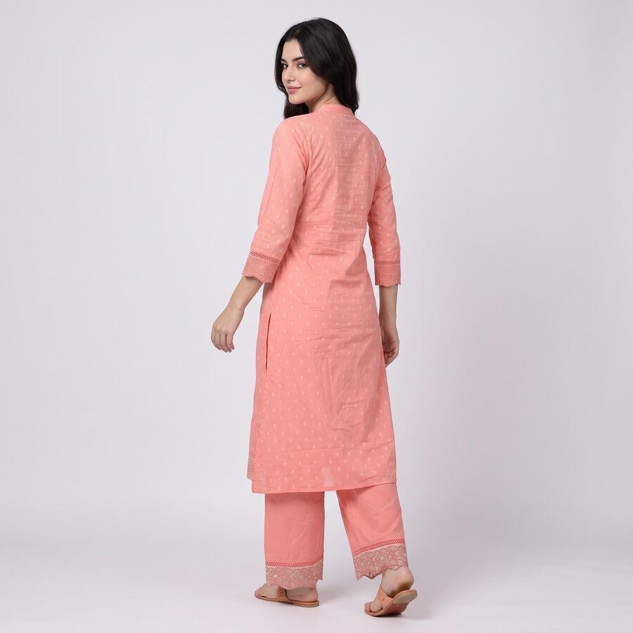 Women's Pink Cotton Notch Neck Solid Straight Kurta, Pink, large