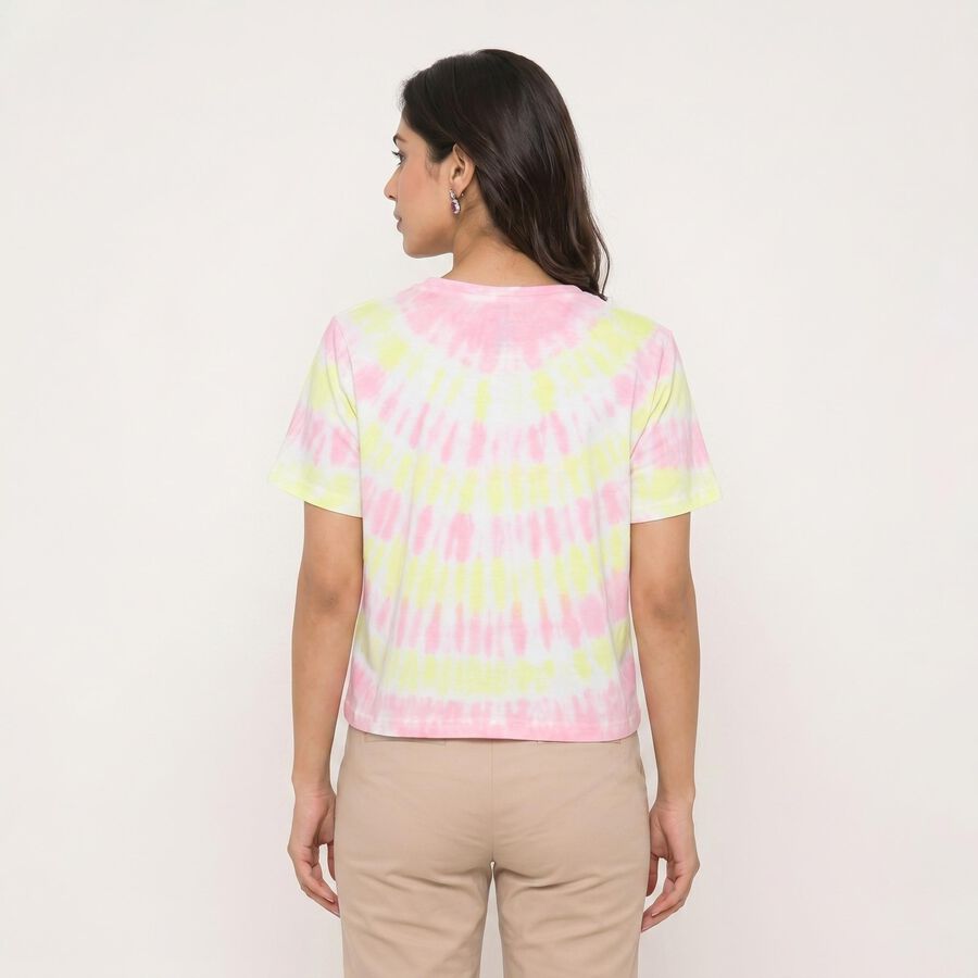 Women's Pink Cotton Round Neck Regular T-Shirt, गुलाबी, large