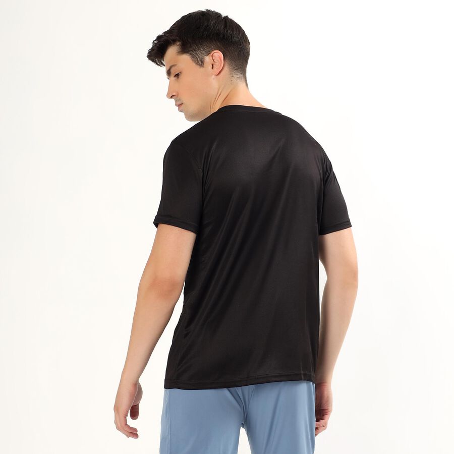 Men's Jet Black Crew Neck Athleisure T-Shirt, काला, large image number null