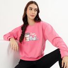 Women's Bright Pink Crew Neck Casual Sweatshirt, Pink, small image number null