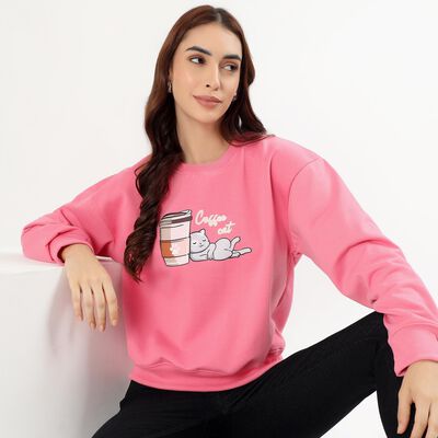 Women's Bright Pink Crew Neck Casual Sweatshirt