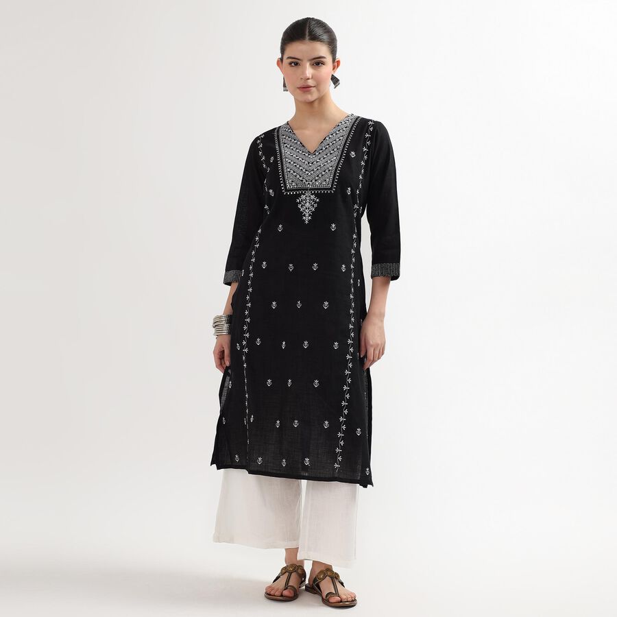 Ladies' 100% Cotton Kurta, Black, large image number null