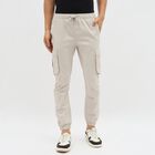Men's Muted Beige Slim Fit Cargo Joggers, Silver, small image number null