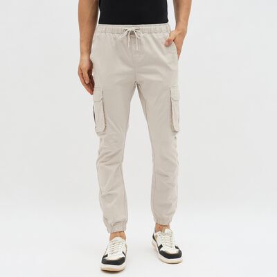 Men's Muted Beige Slim Fit Cargo Joggers