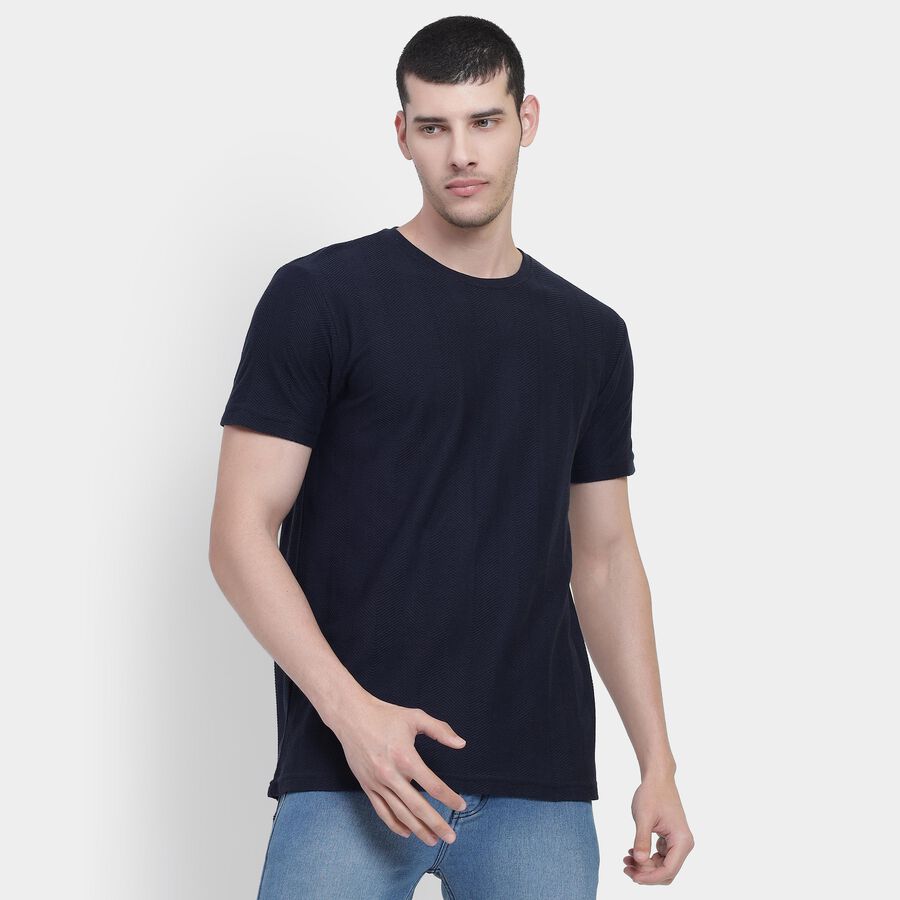 Men's Deep Midnight Navy Blue Round Neck T-Shirt, Navy Blue, large image number null