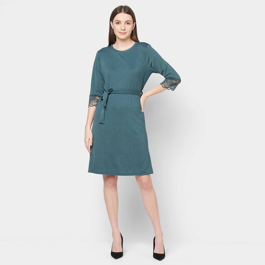 Solid A Line Dress, Dark Green, large image number null
