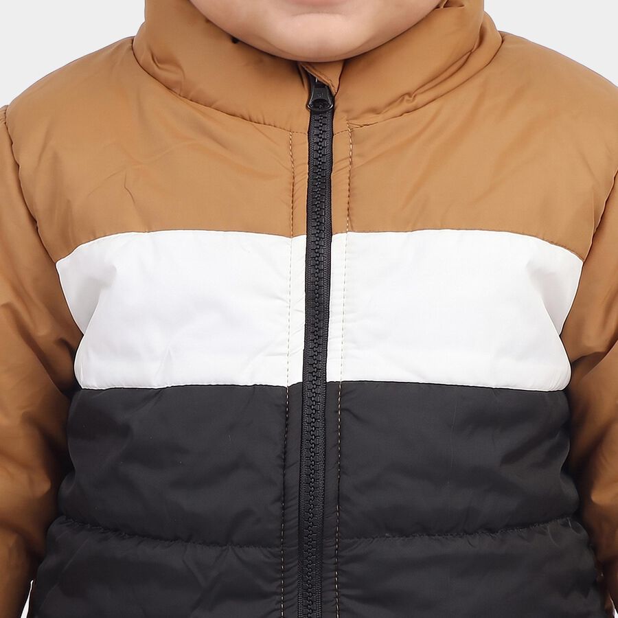 Infants Beige Stand Collar Puffer Jacket, गहरा पीला, large